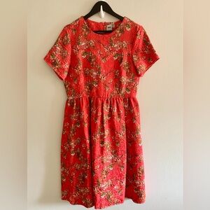 Coral floral fit and flare midi dress